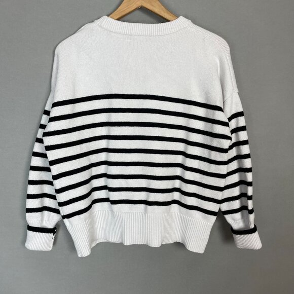 Philosophy Sweater Striped Women Crew Neck White‎ Black Size Large Soft Cozy - Picture 2 of 10